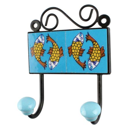 Turquoise Fish Ceramic Tiles Hook